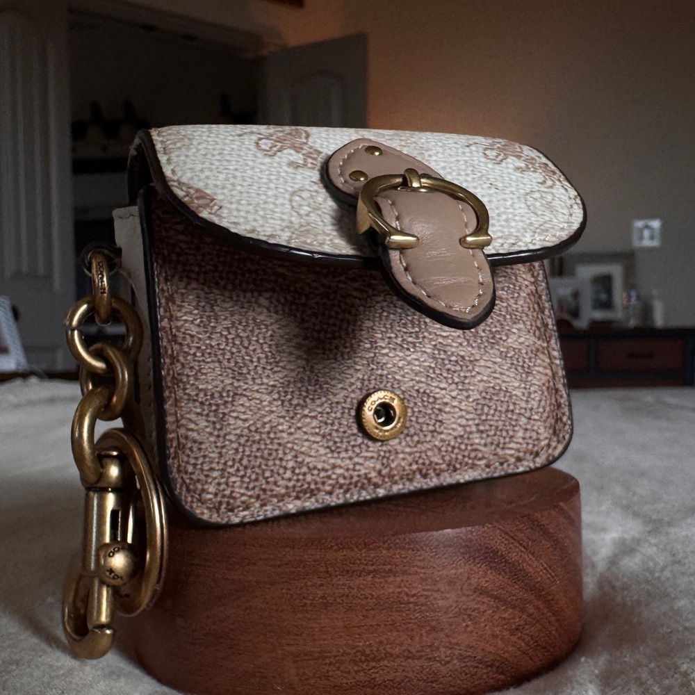 Coach Mini Beat Bag Charm with Horse & Carriage Leather Keychain Brown - Picture 5 of 6